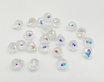Clear AB Crystal Ball Faceted Briolettes, Tiny Dark Coated Rainbow Teardrop K9 Suncatcher Prisms, 10 pcs, 8x10mm TBR36895-DAB
