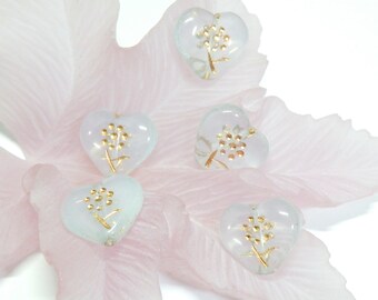 Clear Opal Hearts Gold Wash Translucent Czech Pressed Glass Beads 15x17.5mm Large 5 pcs CB17.5x15-54202