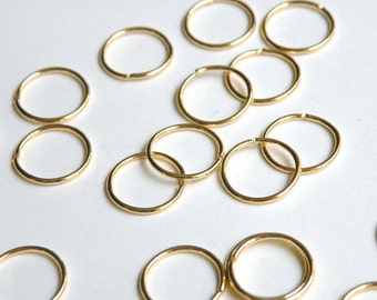 50 Jump Rings round open shiny gold plated nickel free brass 12mm 18 gauge A4941FN