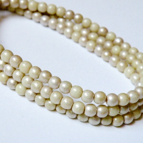 Ivory Silver Metallic Mercury Finish Czech druk glass round beads 4mm half strand ND4-74