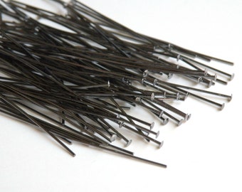 100 Head pins gunmetal plated brass 2" or 50mm 22 gauge A5412FN
