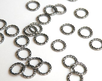 25 Fancy Twisted jump rings open round antique silver plated brass 8mm 16 gauge 7443FX