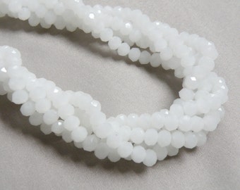 Alabaster White Crystal Faceted Rondelles, wedding beads 6x4mm full strand PA034-J6-2