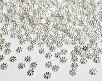 100 Daisy Spacer Beads beaded rondelle shiny silver plated 4mm DB09688