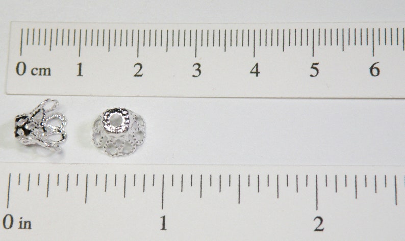 50 Scalloped Basket Bead Caps, Shiny Silver 9x6mm fits 8-10mm beads PS696-46S zdjęcie 3