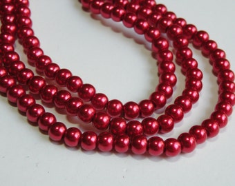 Cranberry red glass pearl beads round 6mm full strand DB11375