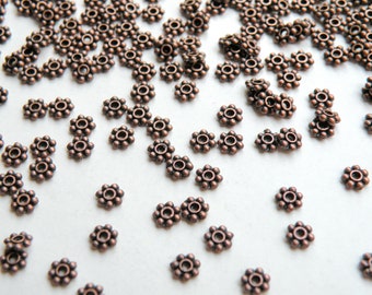 100 Beaded Rondelle Daisy Spacer Beads Antique Copper 4.5mm PRLF0991Y