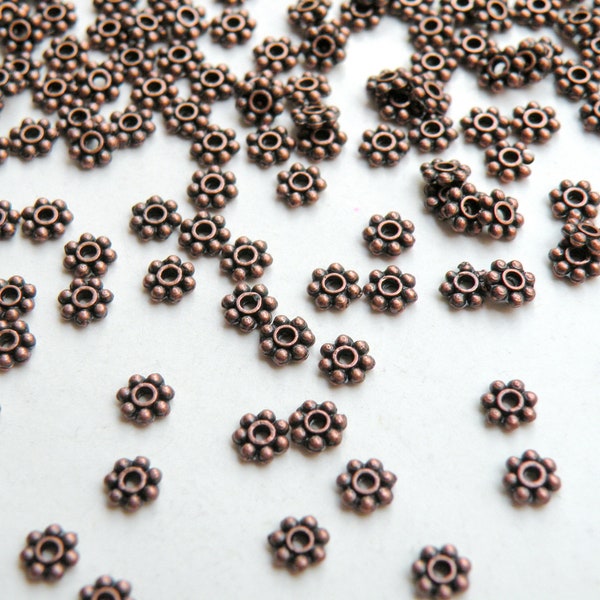 100 Beaded Rondelle Daisy Spacer Beads Antique Copper 4.5mm PRLF0991Y