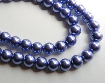 BlueViolet Purple glass pearl beads round 14mm Very Periwinkle full strand 2036GL