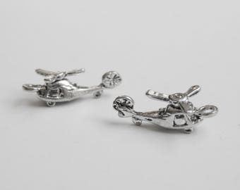 2 Helicopter 3D charms rotor blades military charm antique silver 20x10mm PA24188