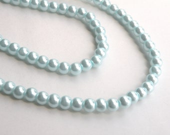 Light blue glass pearl beads round 6mm full strand 7746GB