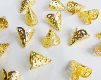 20 Filigree Cone bead caps shiny gold 16x11x17mm DB00835