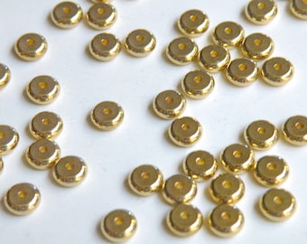 25 round heishi rondelles shiny gold plated nickel free brass spacer beads metal 6x3mm 9320MB