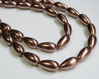 Chocolate Brown glass pearl teardrop pendant bead 15x7mm to 18x8mm full strand 2069GL