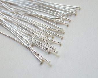 50 Head pins shiny silver 2 inches or 5cm 22 gauge nickel free brass A5408FN