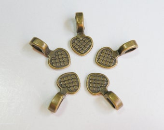 20 small Heart glue on bails antique bronze 16x8mm PQ064AB