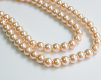 Peachy Pink glass pearl beads round 8mm full strand 7771GB