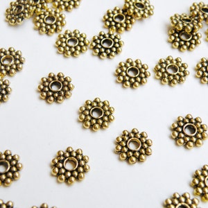 50 Beaded rondelle daisy snowflake spacer beads antique gold 8mm DB01105 image 1