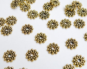 50 Beaded rondelle daisy snowflake spacer beads antique gold 8mm DB01105