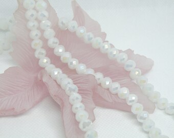 Alabaster White AB crystal faceted rondelles wedding 8x6mm full strand PA034-J8-B07-4