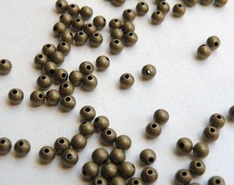 50 Round ball bead spacers antique bronze antique brass 4mm 8246MB