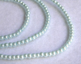 Light blue glass pearl beads round 4mm full strand 7727GB