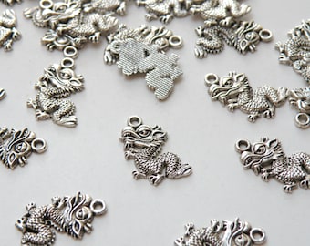 10 Dragon Charms, 2024 Year of the Dragon Chinese Zodiac, antique silver 19x13mm PZN28889