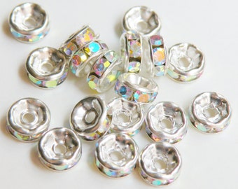 20 Clear AB rhinestone rondelle spacer beads 6mm DB35196
