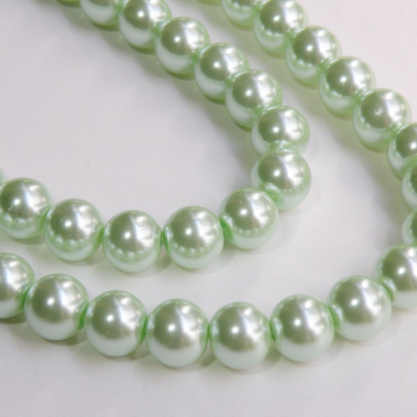 Mint green glass pearl beads round 10mm full strand 7786GB