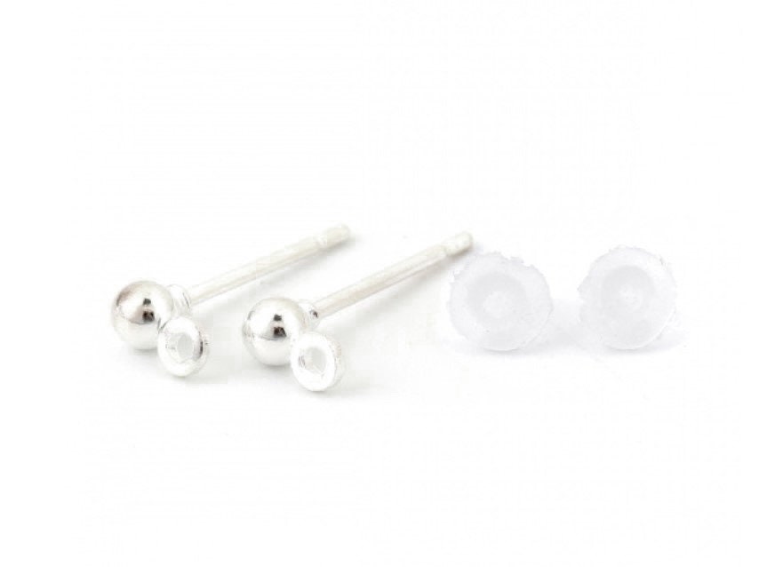 780 Pieces 3 Sizes Ball Post Earring Studs with Loop 4 mm 5 mm 6 mm Round Ball Earring Posts, Butterfly Earring Backs, Silicone Clear Earring Backs