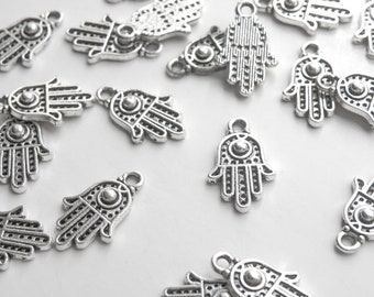 10 Hamsa Hand Fatima Hand with Evil Eye Protection Charms antique silver 20x12mm PR344-01AS