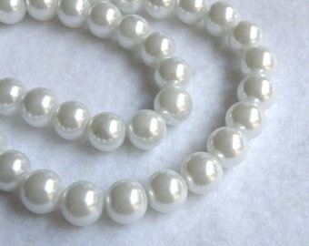 White glass pearl beads round 12mm full strand 3861GL