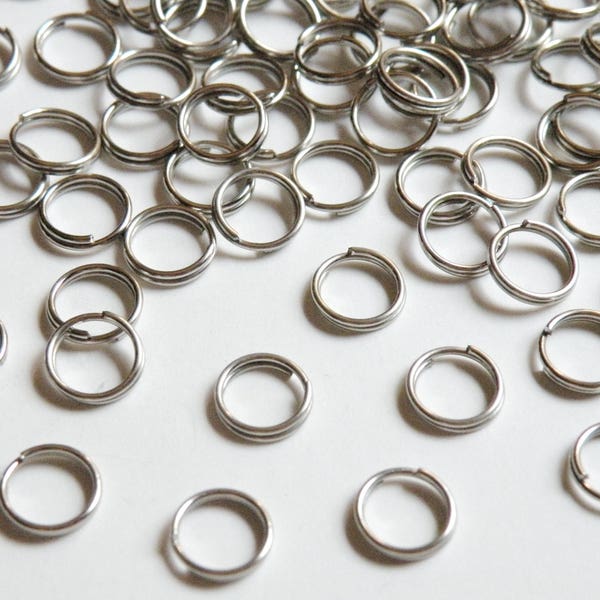 100 Split rings platinum silver finish 8mm DB04155