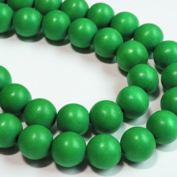 Kelly Green wood beads round 15-16mm full strand eco-friendly Cheesewood 1899NB