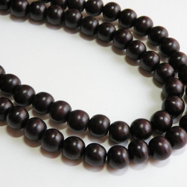 Dark Chocolate Brown wood beads round 9-10mm full strand eco-friendly Cheesewood 1615NB