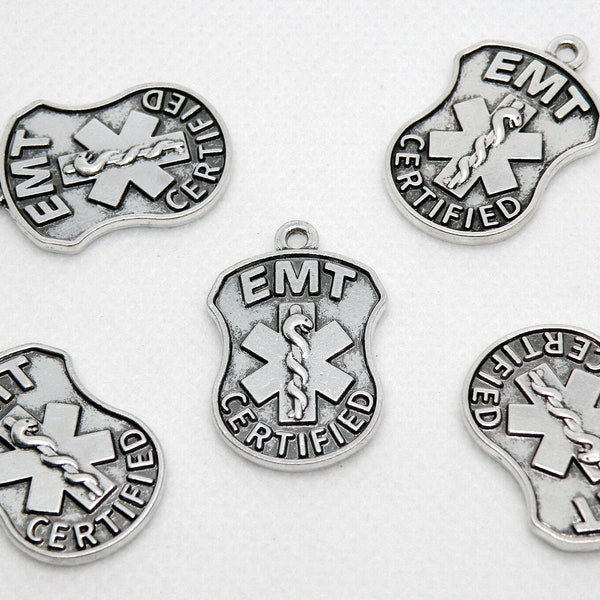 5 EMT Certified Star of Life Charms Medical First Responder Star of Life Pendant antique silver 27x18mm DB0249182