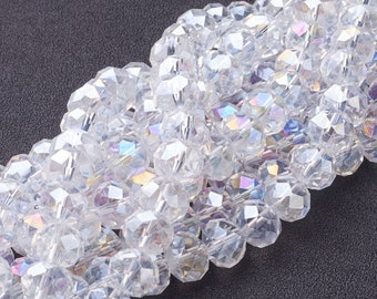 Clear AB Crystal faceted glass rondelle rainbow beads 10x8mm full strand PGR10MMY-28