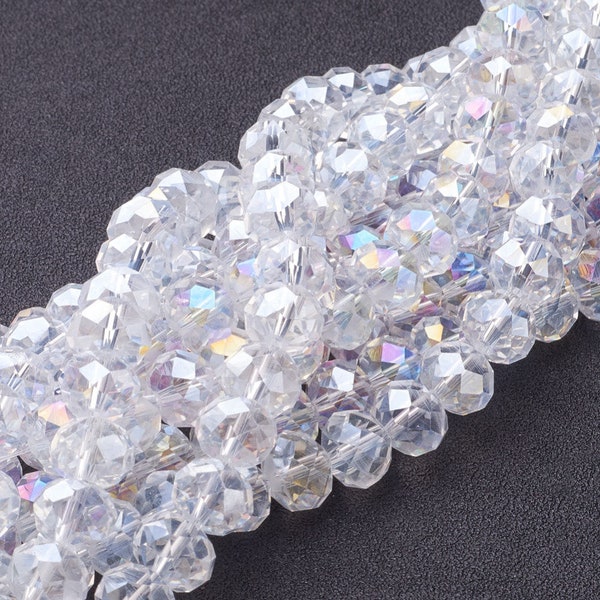 Clear AB Crystal faceted glass rondelle rainbow beads 10x8mm full strand PGR10MMY-28