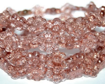 Light Tea Rose with Copper Wash Hawaii Flower Beads Hibiscus Floral Pressed Czech Glass 14mm 10pcs CB14-54200-LARC