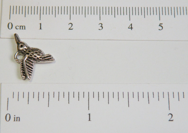 10 Hummingbird Charms antique silver 13x17mm P1096 image 2