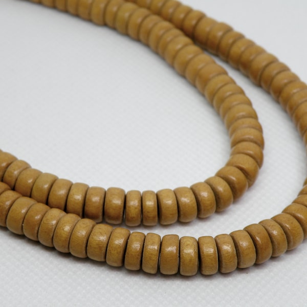 Dark Goldenrod Light Brown Beige wood beads rondelle Cheesewood 8x4mm eco-friendly full strand 1949NB