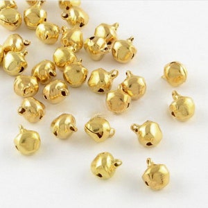 50 Gold Jingle Bells for Christmas or Weddings, Small Golden Charms 9x7.5x7mm PQ112-01B-G