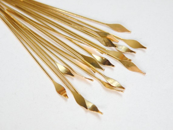 50 Head Pins with pointed spear head 2 inches gold plated nickel free brass 22 gauge A5558FN