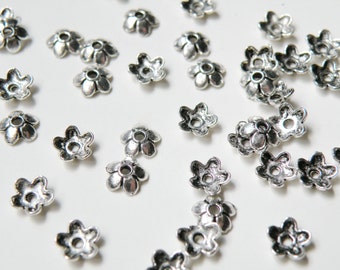 50 Small Flower Bead Caps antique silver 6x6mm DB19897