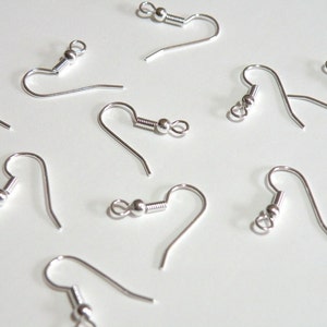 20 Silver 316 Stainless Steel French Hook Earrings ball and coil fishhook open loop earwires for sensitive ears 21 gauge 8096FD