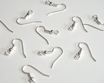 20 Silver 316 Stainless Steel French Hook Earrings ball and coil fishhook open loop earwires for sensitive ears 21 gauge 8096FD