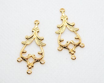 10 Swirly Filigree Leaves Teardrop earring components gold plated nickel free brass fancy spade focal pendant 33.5x14.5mm 7878FD