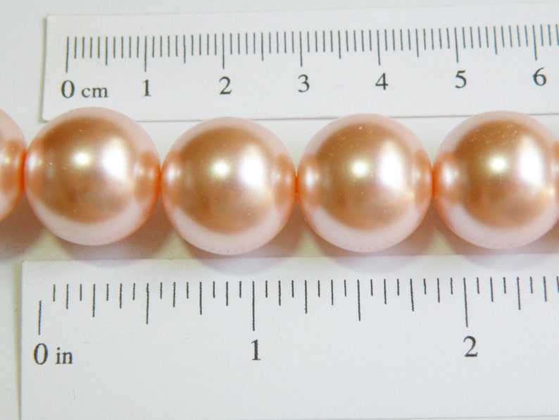 Peachy Pink glass pearl beads round 16mm full strand 2020GL image 2