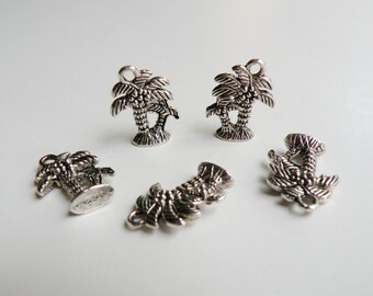 10 Palm Trees beach 3D charms antique silver 18x14mm DB01356