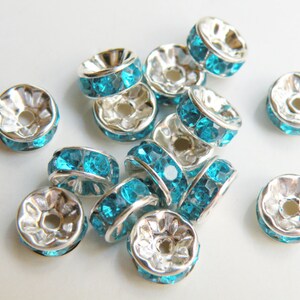 20 Aquamarine Blue rhinestone rondelle spacer beads 8mm DB19828 Bild 1